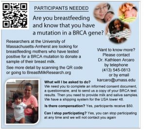 Scocial media message looking for human milk donations from BRCA mutation carriers