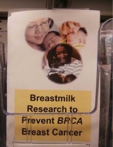 Paper flier describing our outreach to nursing moms with BRCA mutations